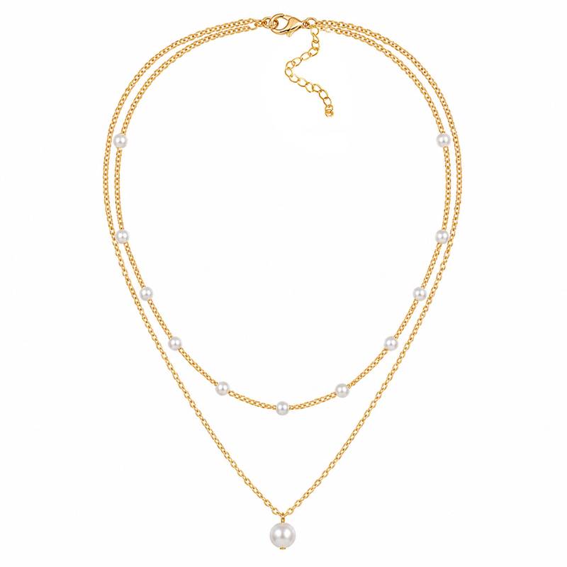 White two layer fancy necklace pearl studded festive casual wear jewelry for women