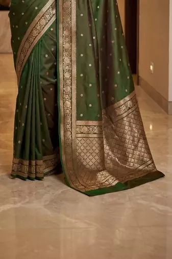 Green zari silk blend designer banarasi saree