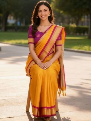 Yellow woven design zari art silk kanjeevaram saree 1
