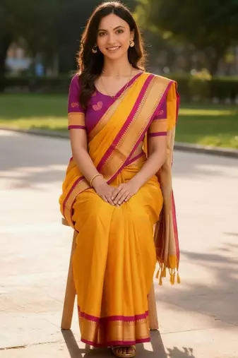 Yellow woven design zari art silk kanjeevaram saree
