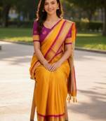 Yellow woven design zari art silk kanjeevaram saree
