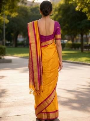 Yellow woven design zari art silk kanjeevaram saree 2