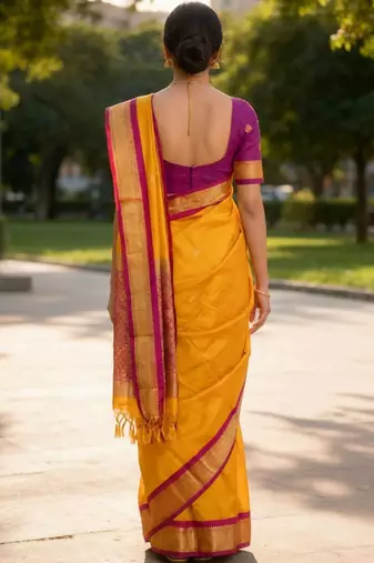 Yellow woven design zari art silk kanjeevaram saree