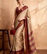 Beige woven design zari art silk kanjeevaram saree