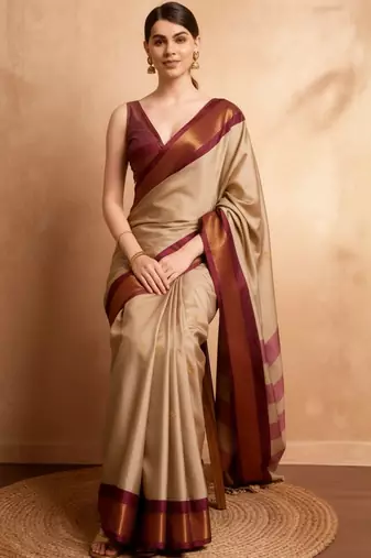 Beige woven design zari art silk kanjeevaram saree