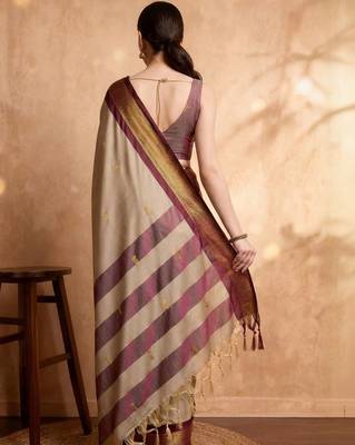 Beige woven design zari art silk kanjeevaram saree 3
