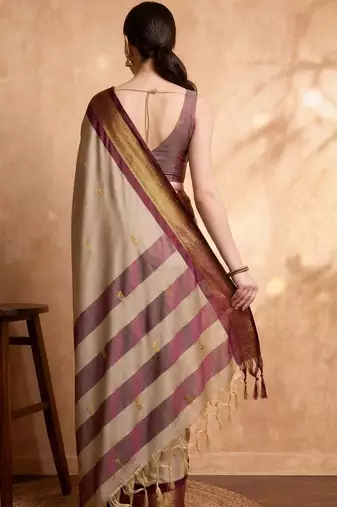 Beige woven design zari art silk kanjeevaram saree