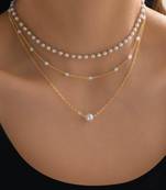 Stylish 3 layer chain necklace pearl studded casual contemporary jewelry for women