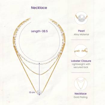 Stylish 3 layer chain necklace pearl studded casual contemporary jewelry for women 3