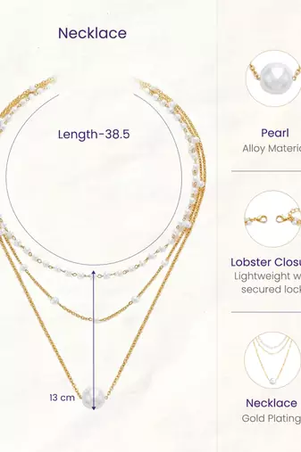 Stylish 3 layer chain necklace pearl studded casual contemporary jewelry for women