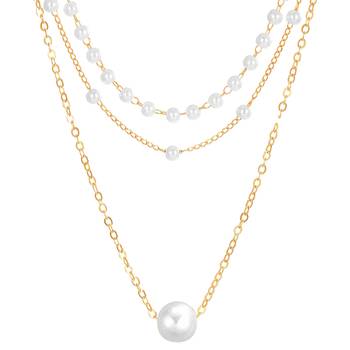Stylish 3 layer chain necklace pearl studded casual contemporary jewelry for women 4