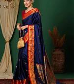 Blue woven design kashida art silk kanjeevaram saree