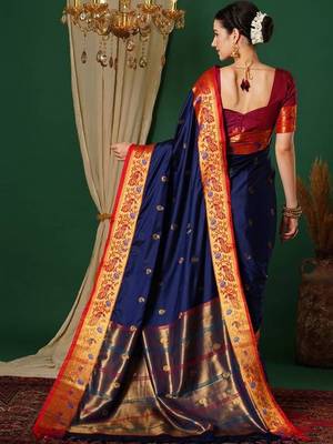 Blue woven design kashida art silk kanjeevaram saree 3
