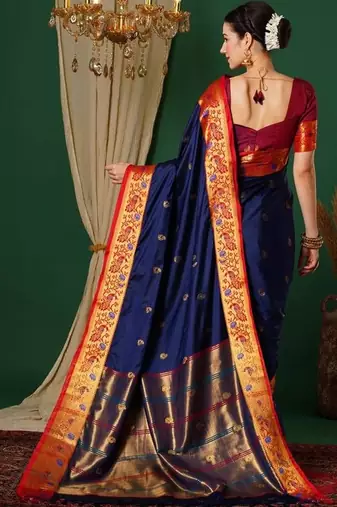 Blue woven design kashida art silk kanjeevaram saree