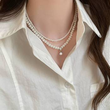 White layered two layer necklace pearl studded festive casual wear jewelry for women 1