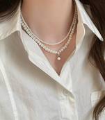 White layered two layer necklace pearl studded festive casual wear jewelry for women