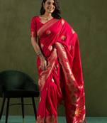 Pink floral woven design zari saree