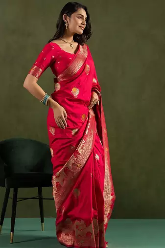 Pink floral woven design zari saree