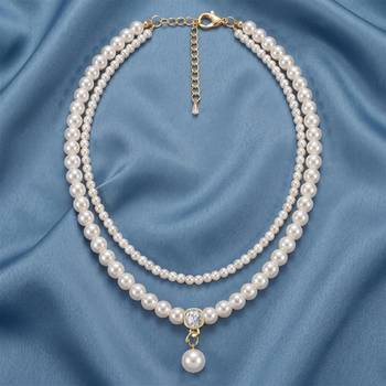 White layered two layer necklace pearl studded festive casual wear jewelry for women 2