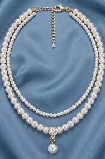 White layered two layer necklace pearl studded festive casual wear jewelry for women