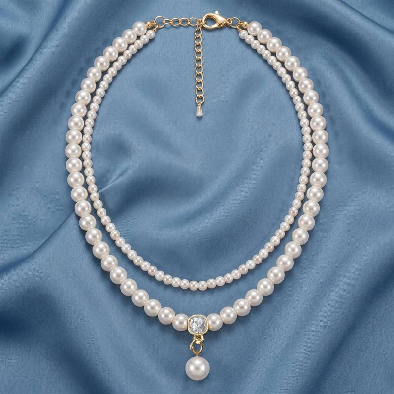 White layered two layer necklace pearl studded festive casual wear jewelry for women
