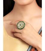 Kundan & beads studded ethnic green finger ring fashion jewellery for women