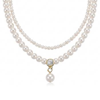 White layered two layer necklace pearl studded festive casual wear jewelry for women 3