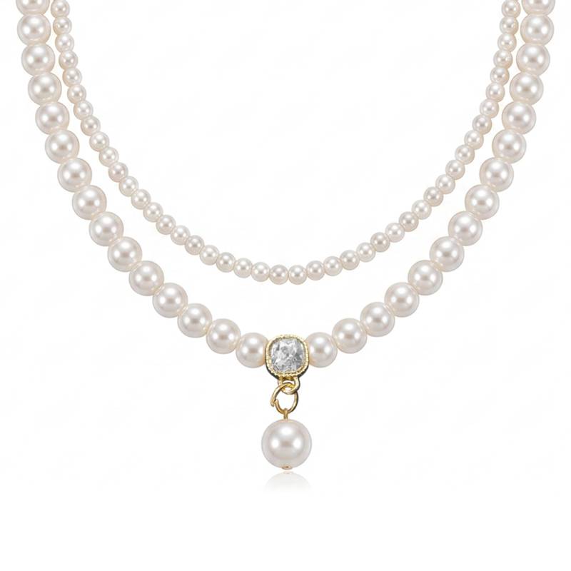 White layered two layer necklace pearl studded festive casual wear jewelry for women