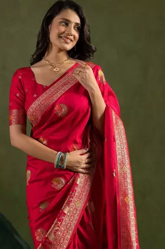 Pink floral woven design zari saree