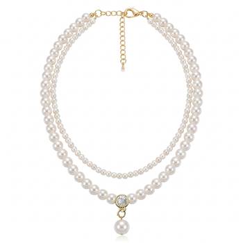 White layered two layer necklace pearl studded festive casual wear jewelry for women 4