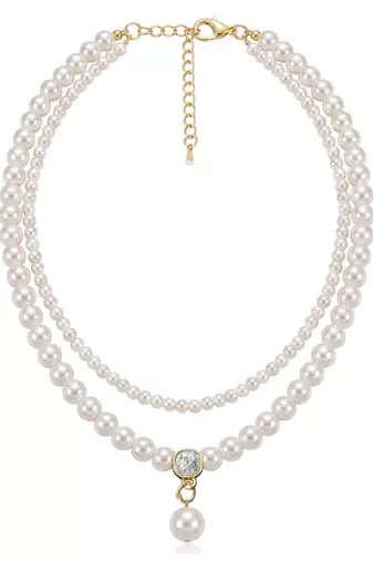 White layered two layer necklace pearl studded festive casual wear jewelry for women