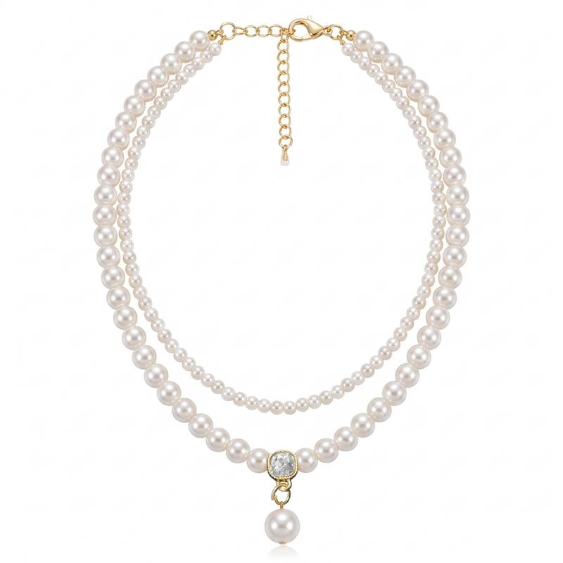White layered two layer necklace pearl studded festive casual wear jewelry for women