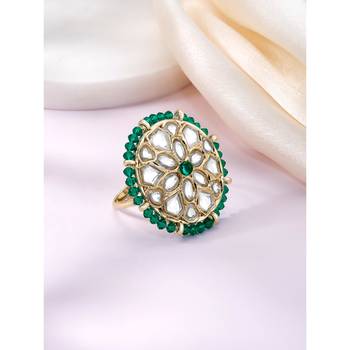 Kundan & beads studded ethnic green finger ring fashion jewellery for women 2