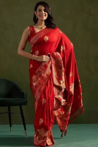 Red woven design zari saree