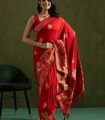 Red woven design zari saree