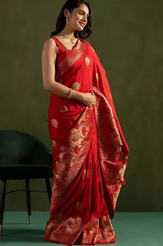 Red woven design zari saree