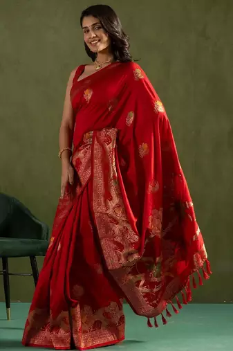 Red woven design zari saree