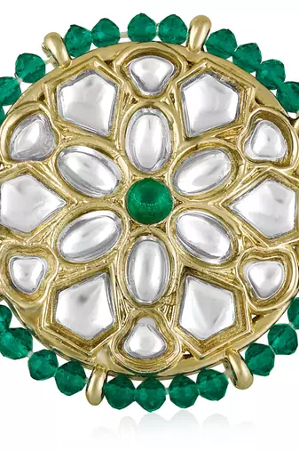 Kundan & beads studded ethnic green finger ring fashion jewellery for women