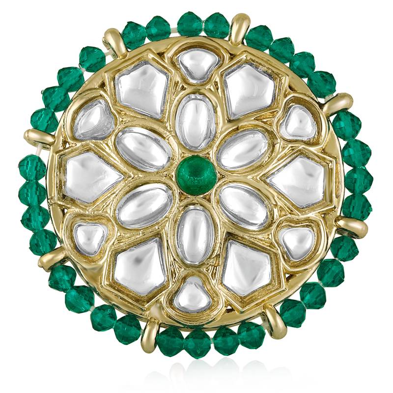 Kundan & beads studded ethnic green finger ring fashion jewellery for women
