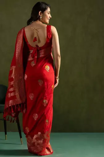 Red woven design zari saree
