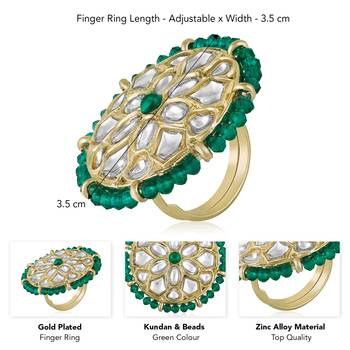 Kundan & beads studded ethnic green finger ring fashion jewellery for women 4