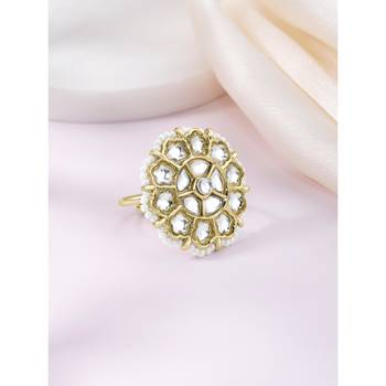 Kundan & beads studded ethnic white finger ring fashion jewellery for women 2
