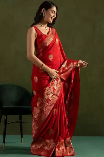 Red woven design zari saree
