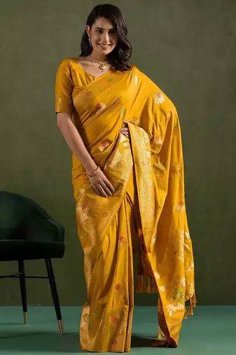 Yellow woven design zari saree