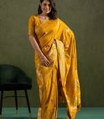 Yellow woven design zari saree
