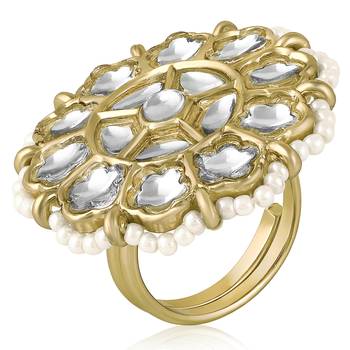 Kundan & beads studded ethnic white finger ring fashion jewellery for women 3