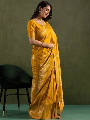 Yellow woven design zari saree 2