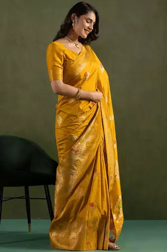 Yellow woven design zari saree
