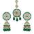 Women's kundan & beads studded green jhumki earrings with maangtikka set