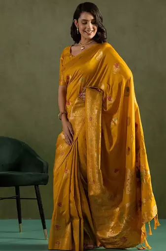Yellow woven design zari saree